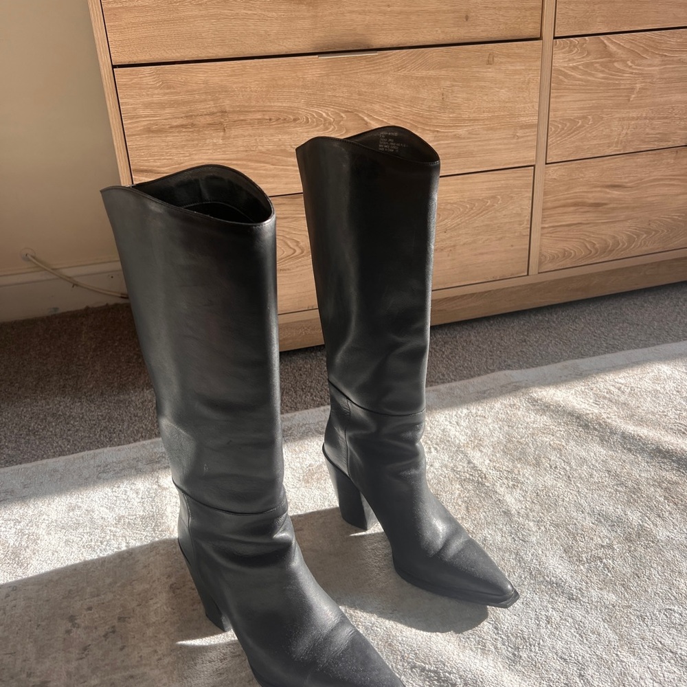 Steve Madden Bronty Black Leather Knee-High Boots